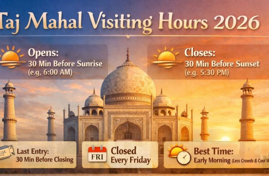 Taj Mahal timings 2026 with opening and closing hours.