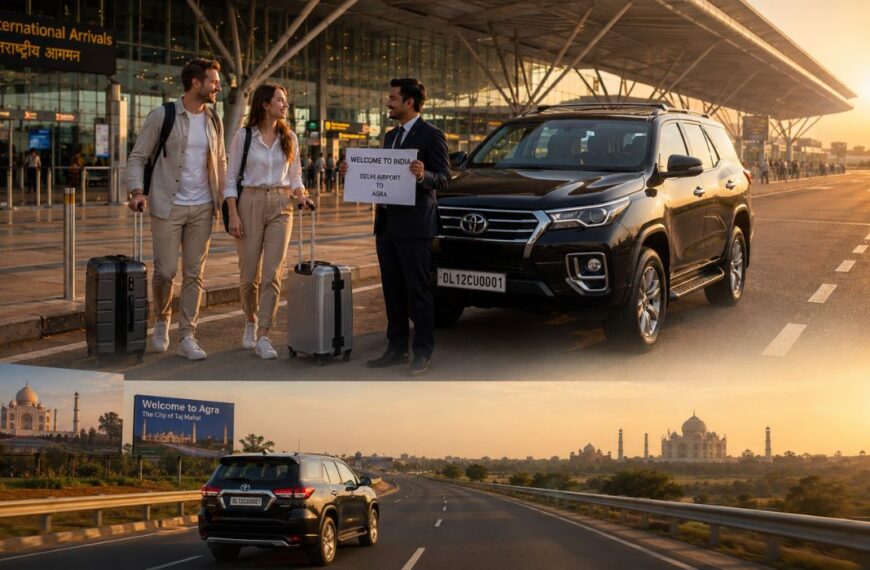 International tourists arriving at Delhi Airport with private taxi transfer to Agra via Yamuna Expressway