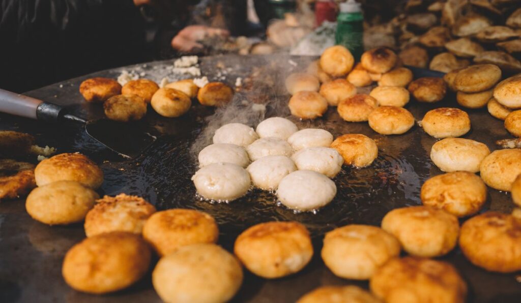 street food near Taj Mahal aloo tikki being cooked at Sadar Bazaar Agra