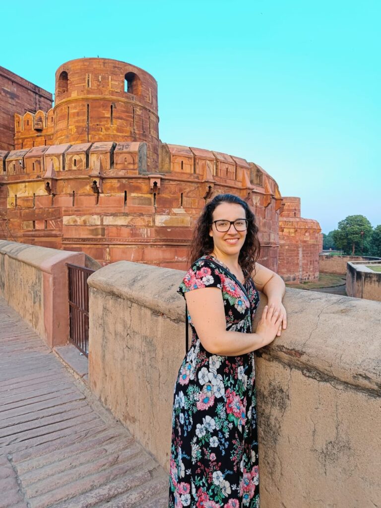 Traveler exploring the historic Agra Fort in Agra, India
